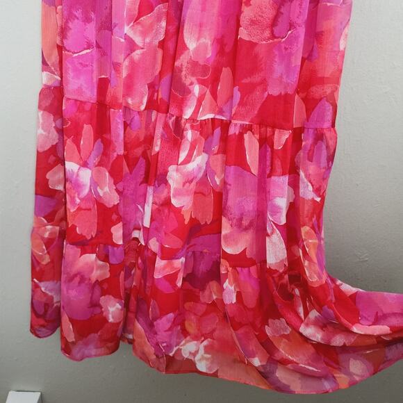 NEW London Times Fuchsia Pink Orange Floral Tiered Sleeveless Maxi Dress - Picture 4 of 9